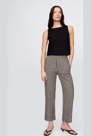 GAP Pantaloni a quadri marrone e nero in lino e viscosa, , , Taglia 46