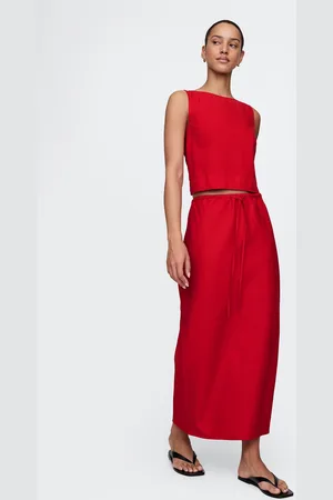 GAP Gonna lunga rossa in lino e viscosa, , , Taglia XS