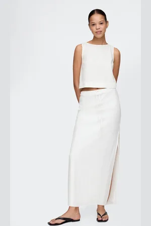 GAP Gonna lunga bianca in lino e viscosa, , , Taglia XS