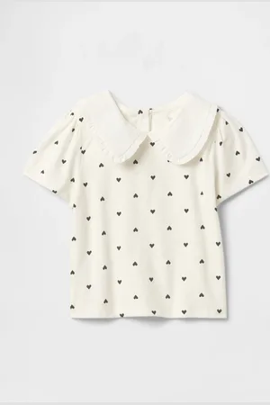 GAP T-shirt a cuore bianco per bambina in cotone con colletto decorativo, Bambina, , Taglia 18-24M/79-84
