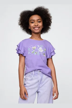 GAP T-shirt viola a maniche corte con volant e logo , Bambina, , Taglia XS