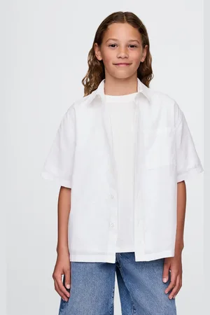 GAP Camicia a mezza manica bianca in lino e cotone, Bambino, , Taglia XS/99-114