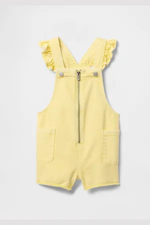 GAP Salopette gialla in cotone e lyocell, Bambina, , Taglia 12-18M/74-79