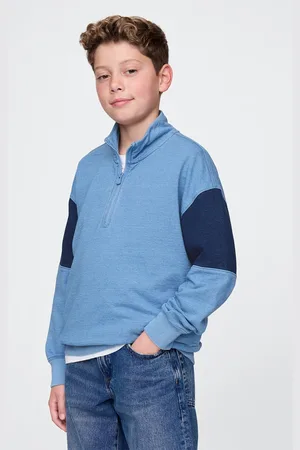 GAP Felpa azzurra in puro cotone con zip a metà, Bambino, , Taglia XS/99-114