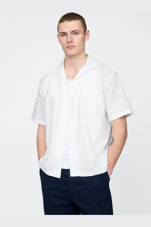 GAP Camicia a maniche corte bianca in lino e cotone, , , Taglia XS