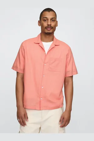 GAP Camicia corta arancione in lino e cotone, , , Taglia S