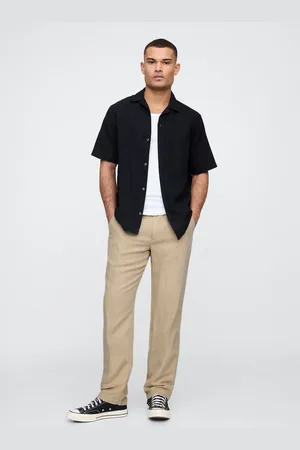 GAP Pantaloni regular beige in lino e cotone, , , Taglia 28 x 30