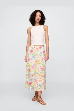 GAP Gonna midi a fiori multicolor in misto viscosa e cotone, , , Taglia XS