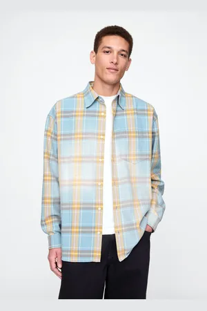 GAP Camicia a quadri azzurri e gialli in cotone, , , Taglia S