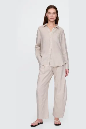 GAP Pantaloni ampi beige in lino e viscosa, , , Taglia XS