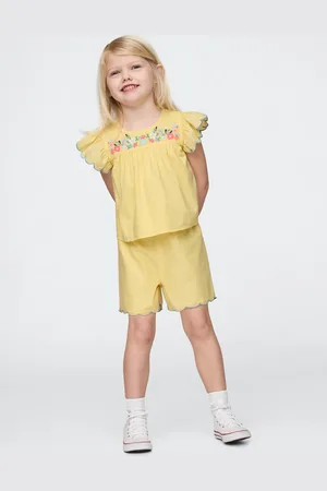 GAP Set giallo in puro cotone con ricami floreali, Bambina, , Taglia 12-18M/74-79