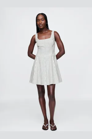 GAP Vestito a righe bianco e grigio in lino e viscosa, , , Taglia XS