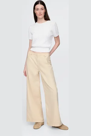 GAP Pantaloni a zampa beige in cotone e Lyocell, , , Taglia 34 REGULAR