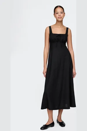 GAP Abito lungo nero in lino e viscosa , , , Taglia XS