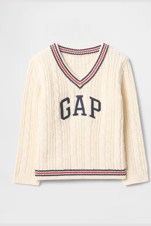 GAP Maglione bianco Kids in cotone con scollo a V, Bambino, , Taglia 12-18M/74-79