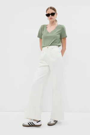 GAP T-shirt verde in cotone con scollo a V, , , Taglia XS
