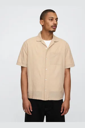 GAP Camicia beige in lino a maniche corte, , , Taglia XS