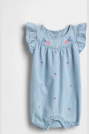 GAP Tutina in denim a ricami floreali, , Taglia 0-3M/46-58