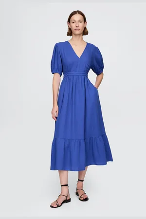 GAP Abito midi blu a maniche corte, , , Taglia XS