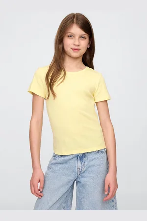 GAP T-shirt a coste gialla con taglio aderente, Bambina, , Taglia XS