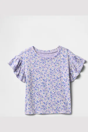 GAP Maglietta a fiori lilla con maniche volant, , Taglia 12-18M/74-79