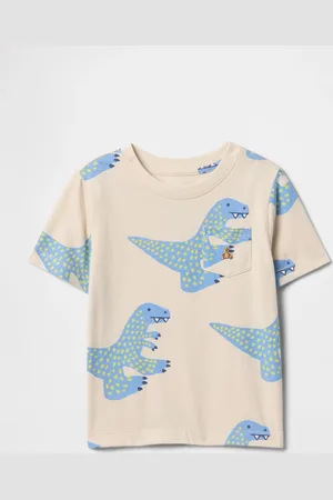 GAP T-shirt beige con fantasia dinosauri azzurri, , Taglia 6-12M/69-74