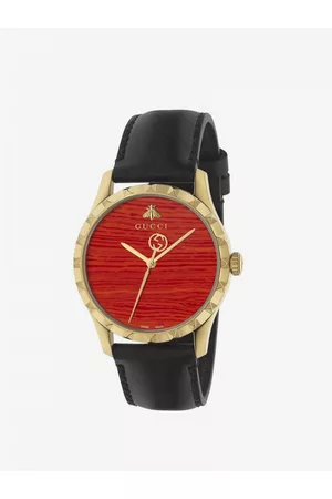Gucci Orologio con cinturino in pelle e cassa in metallo