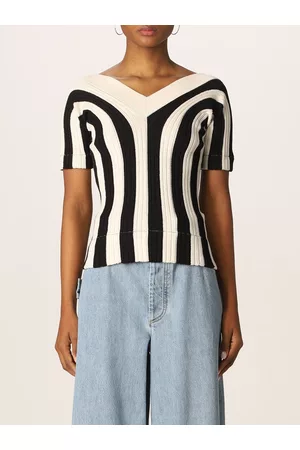 Bottega Veneta Top a v in maglia a coste a righe
