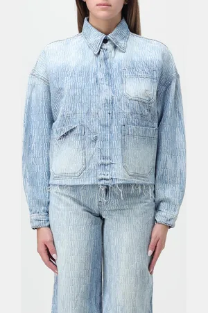 AMIRI Giacca in denim di cotone con logo ricamato all over