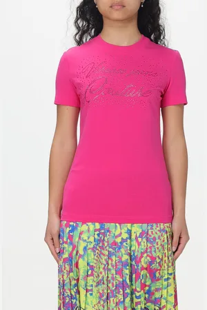 VERSACE T-shirt in cotone con logo strass