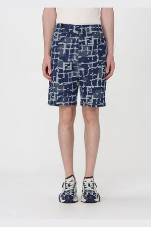Fendi Bermuda in denim di cotone con monogram FF sfrangiato