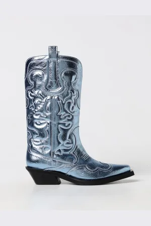 Ganni Stivale Western in pelle riciclata metallizzata