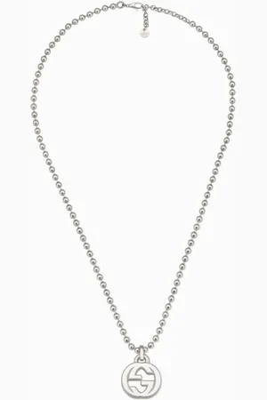 Gucci Collana Interloking in con pendente GG e catena a pallini