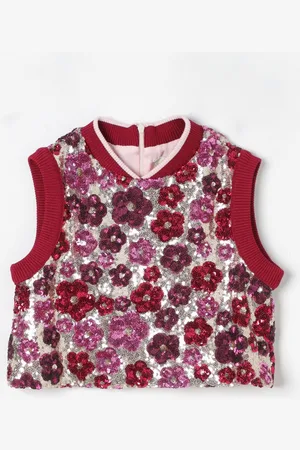 Simonetta Top floreale con paillettes all-over