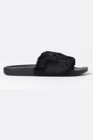 VERSACE Sliders in pelliccia sintetica e gomma