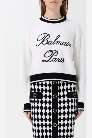 Balmain Maglione in misto cotone con logo ricamato