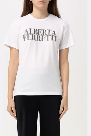 Alberta Ferretti T-shirt in jersey di cotone con logo di strass