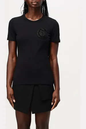 Roberto Cavalli T-shirt in cotone con logo di perline ricamate