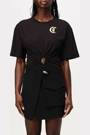 Roberto Cavalli T-shirt Snake cropped in cotone