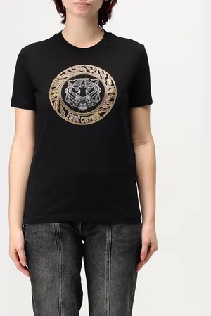 Roberto Cavalli T-shirt Tiger in cotone con logo di strass