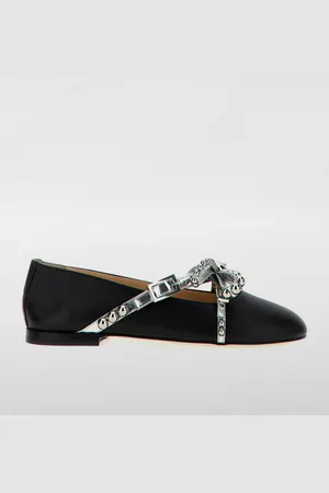 Mach & Mach Ballerina in pelle con fiocco e borchie