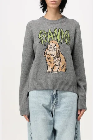 Ganni Pullover in misto lana con logo jacquard
