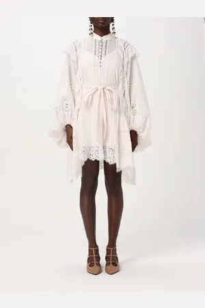 ZIMMERMANN Abito in seta e lino con inserti in pizzo