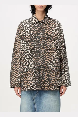 Ganni Giacca camicia in misto cotone animalier