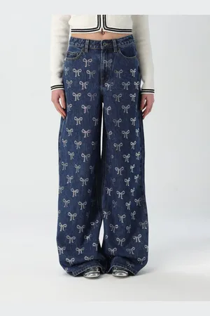 Self-Portrait Jeans a gamba larga con fiocchi di strass