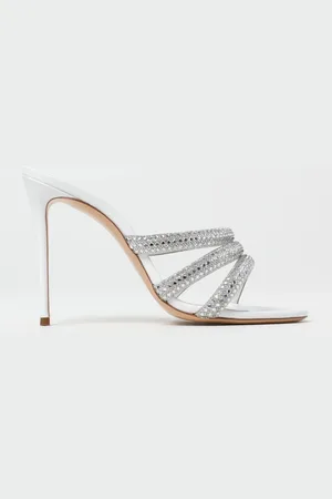 Casadei Mules Julia Stratosphere in raso e pelle con strass