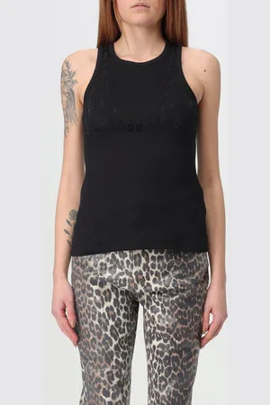 Ganni Canotta in cotone stretch con strass