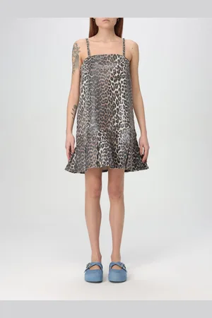Ganni Abito in cotone con stampa animalier