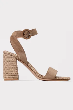 Gianvito Rossi Sandalo in camoscio e rafia intrecciata