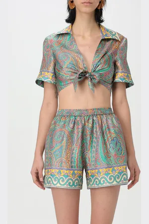 Etro Top cropped in seta con stampa Paisley
